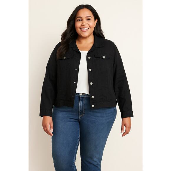NWT Jones & Co Women's Black 100% Linen Button Up Jacket 3X Plus Size Pockets - Picture 1 of 12